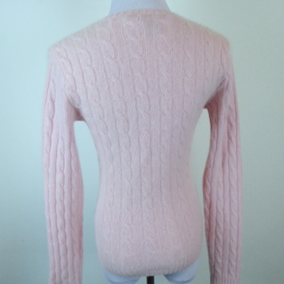 RALPH LAUREN BLACK LABEL CASHMERE pink CABLE  v neck Sweater M - Picture 3 of 5